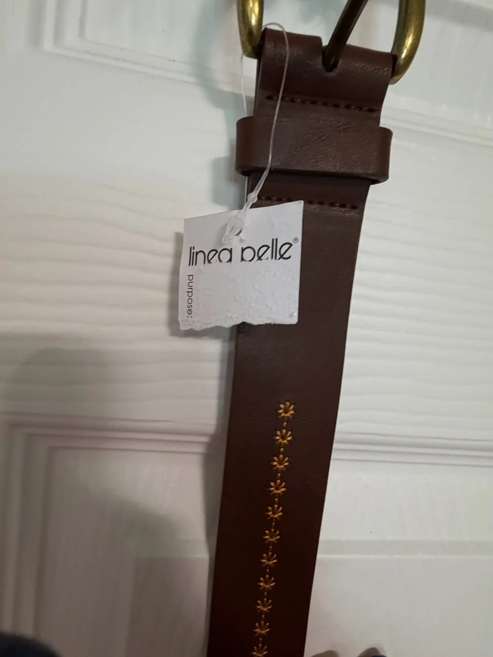 NWT Linea Pelle Brown Leather Belt with Decorative Stitching